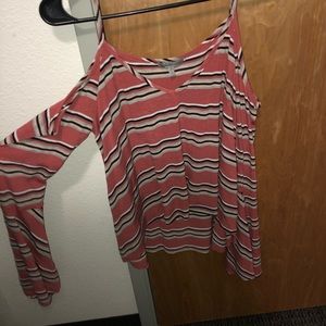 Striped, cut shoulder top
